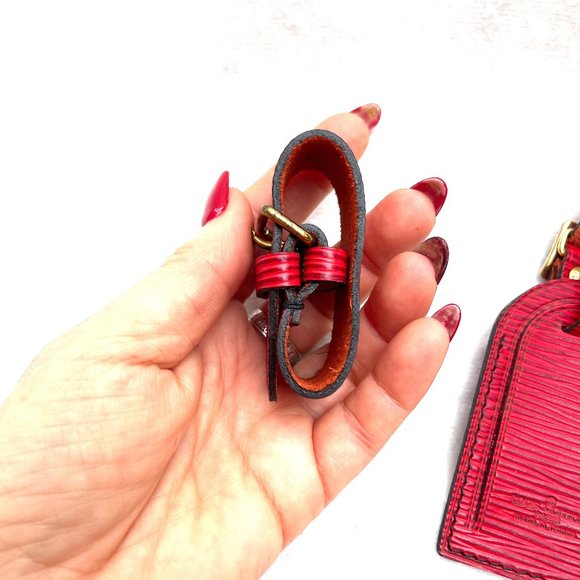 Rare Louis Vuitton red Epi leather luggage tag and poignet set - Picture 12 of 13
